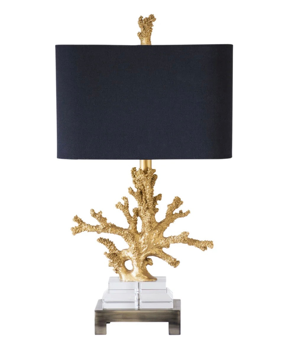 Gold Coral Table Lamp, Black Shade