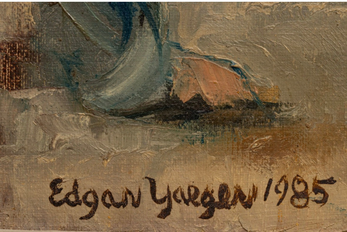 Edgar Louis Yaeger (American, 1904-1997) Oil on Canvas 1985, 'Seated Male Figure', H 17.25" W 13"