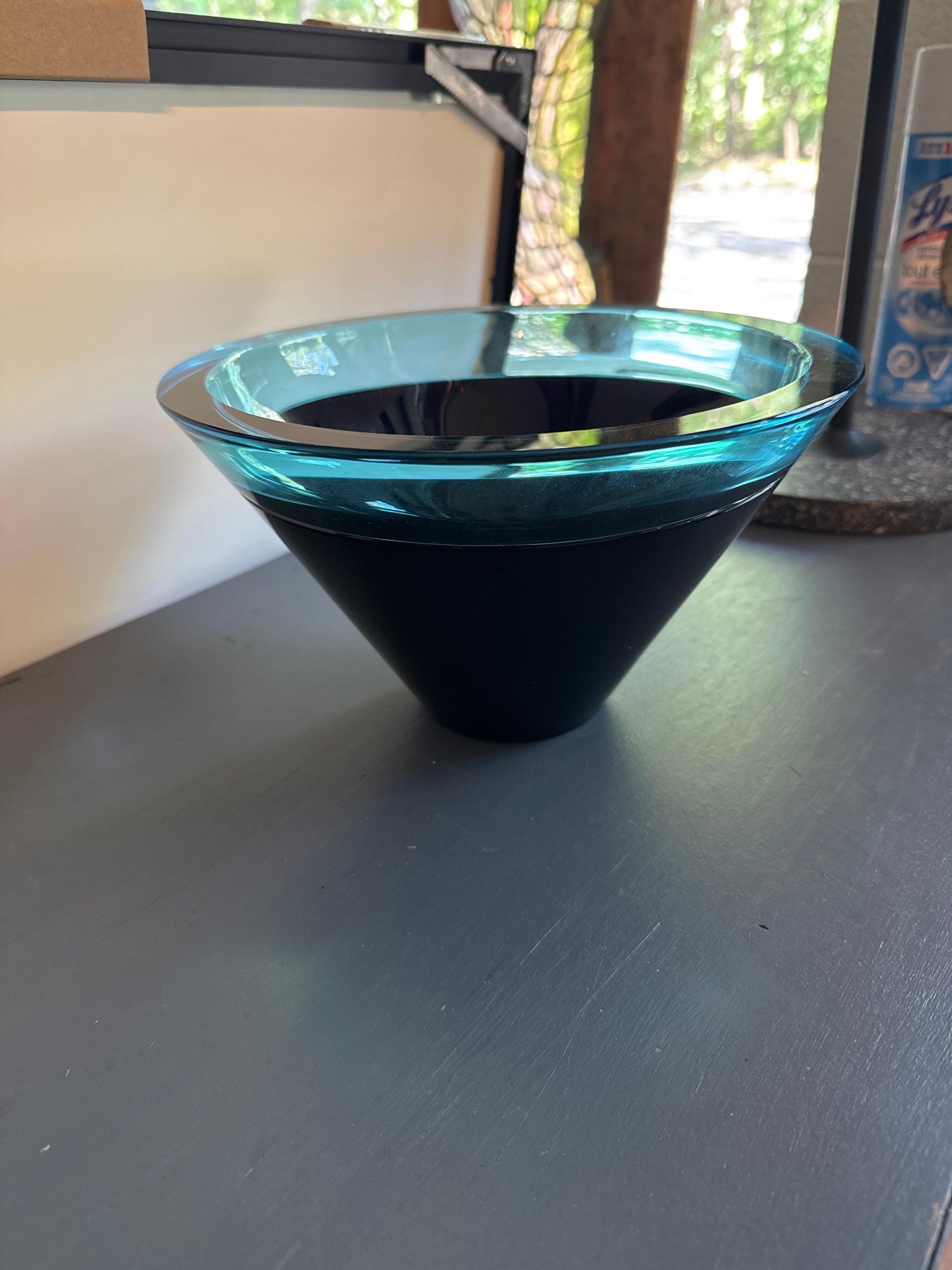Sochiro Sasaki Japanese Beautiful 1990s Postmodern Thick Blue Glass Art Bowl