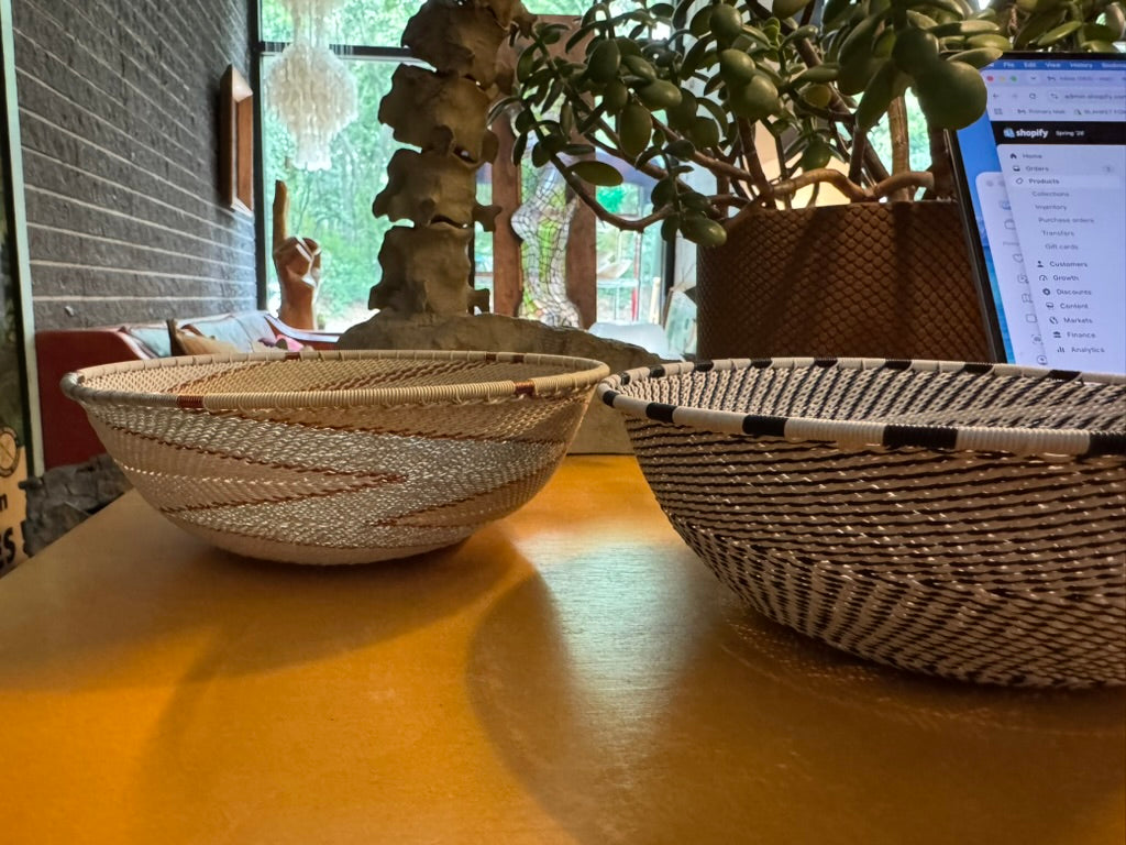 South African Made Bowl, Wide, 8.5" D, Black/White OR Cream/Grey/Copper