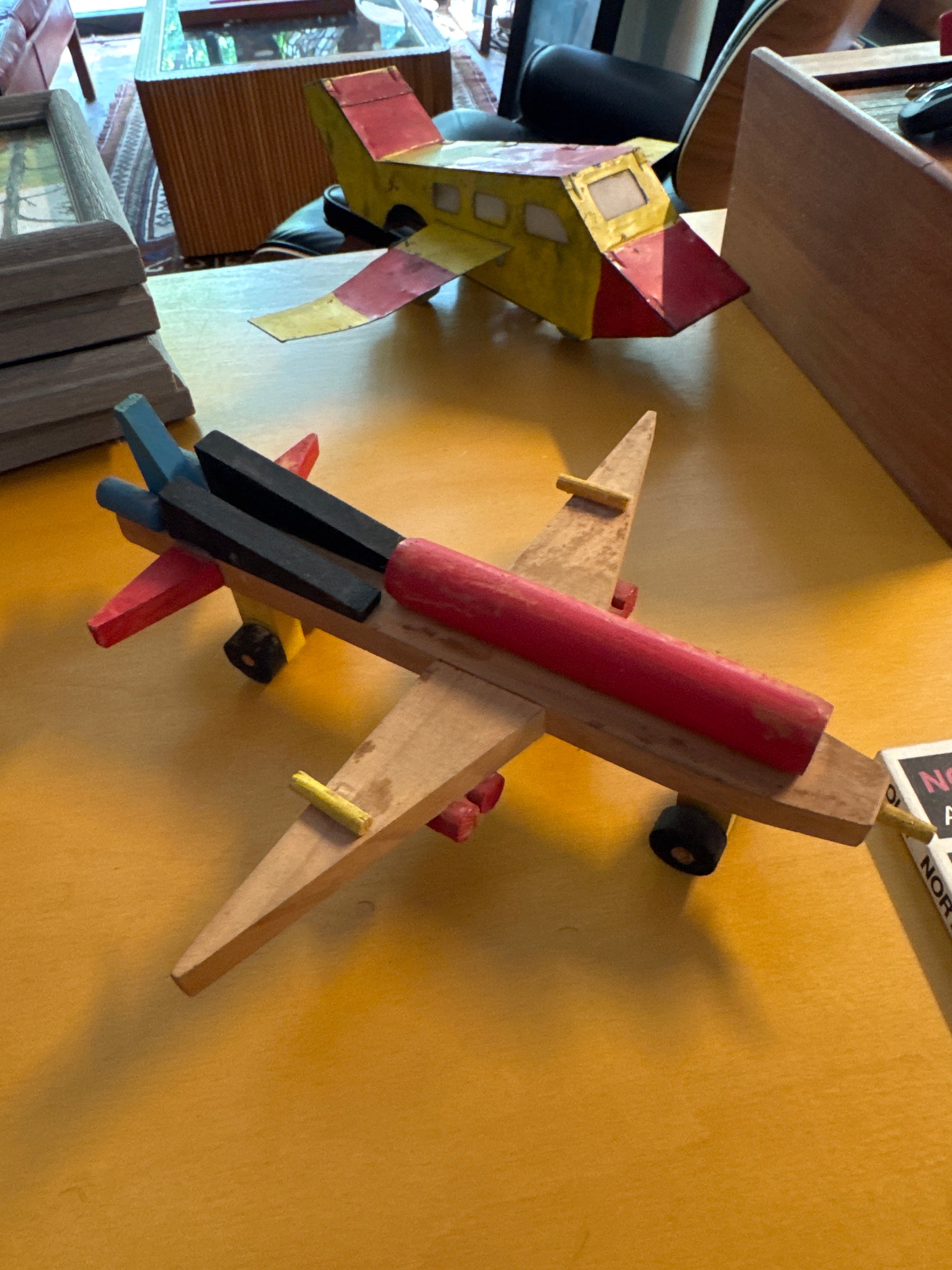 Toy Plane, Wood - Red, Black, Yellow, Blue