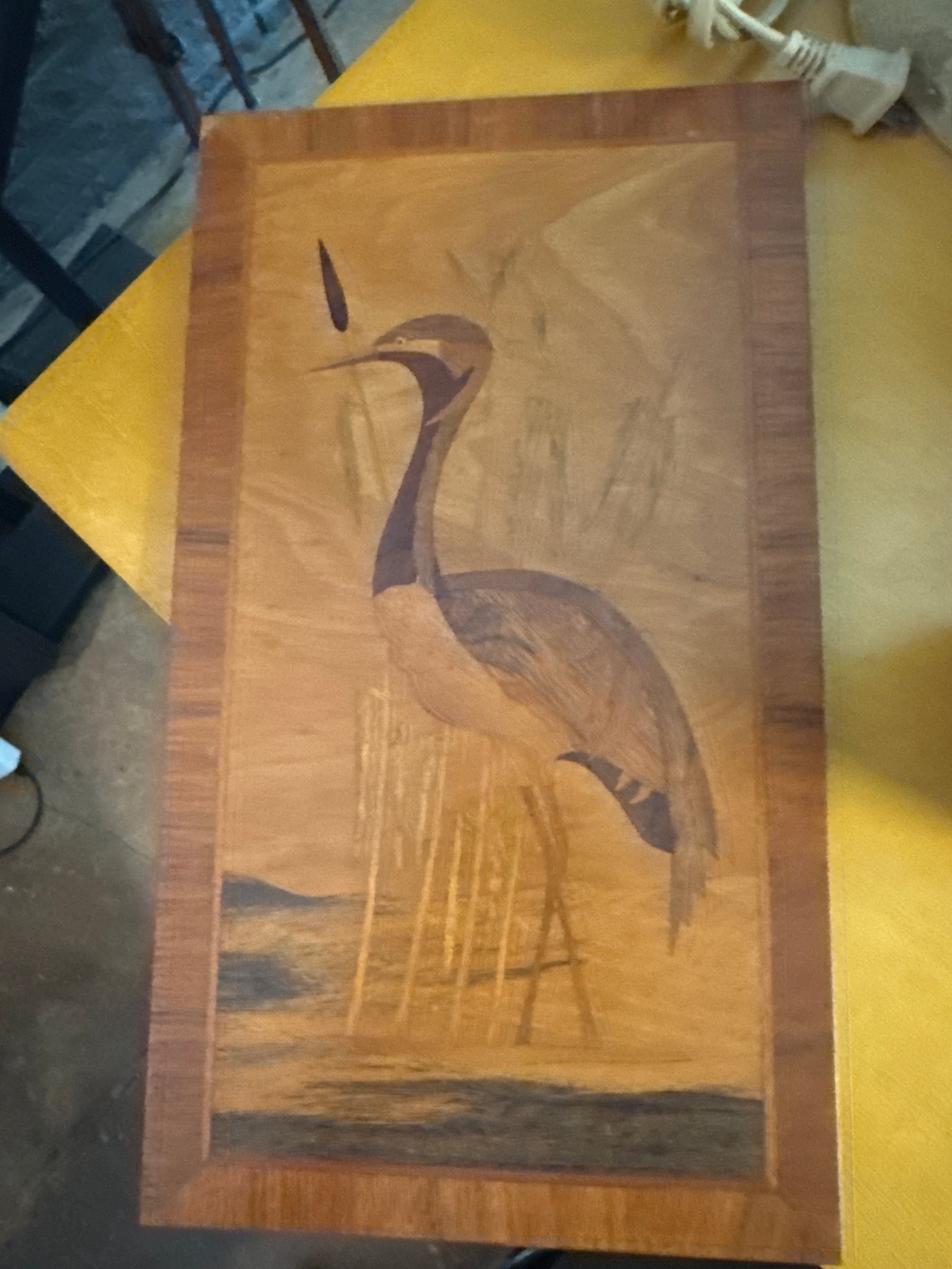 Wood Inlay Crane Art