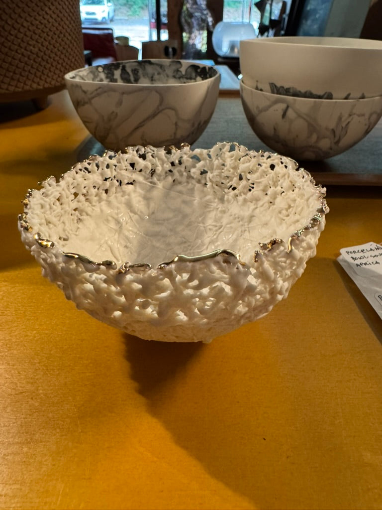 Pamela Schroeder Bowl, White with Gold Tip