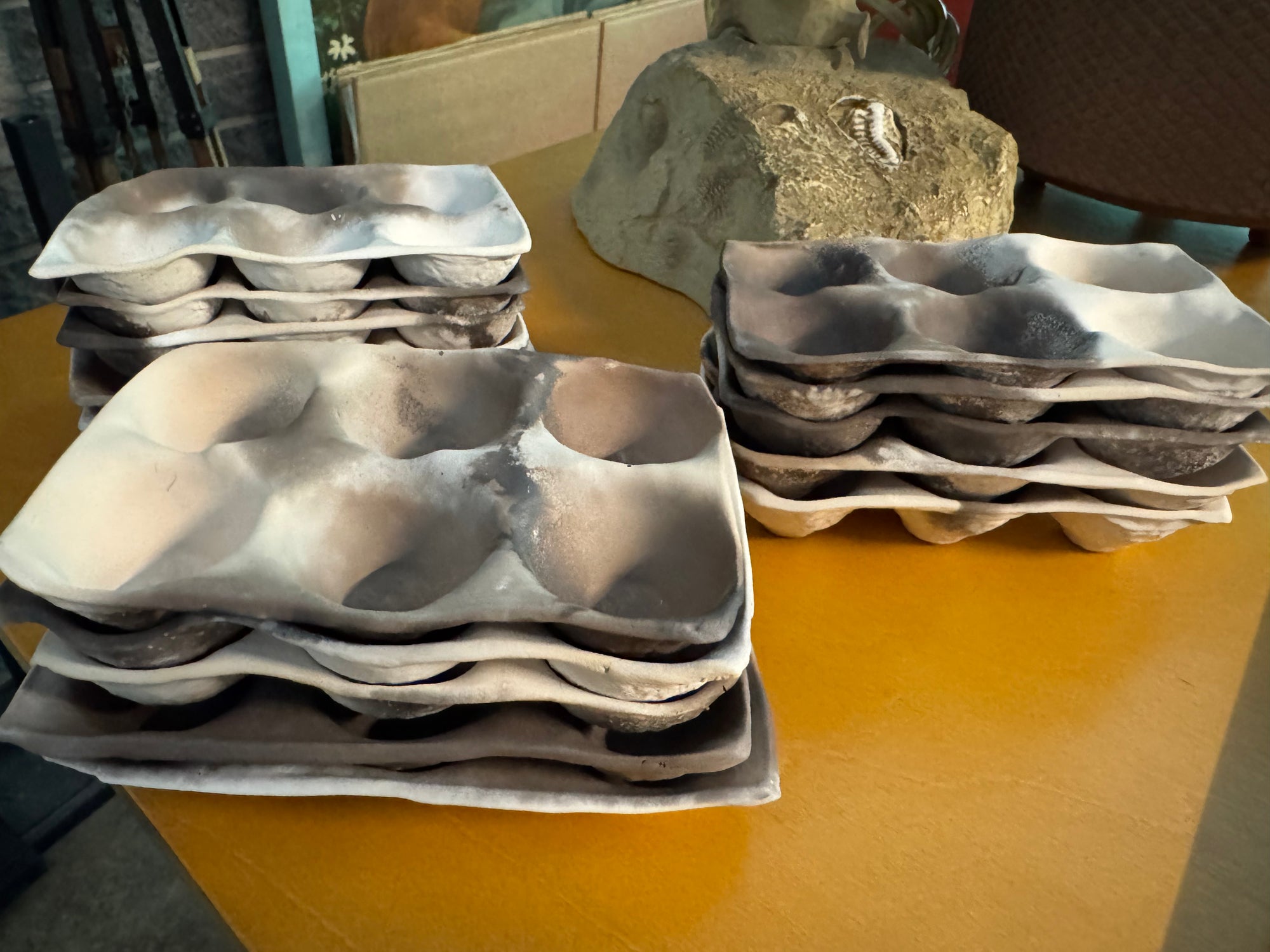 Ceramic Egg Tray, Ombre White/Brown/Grey
