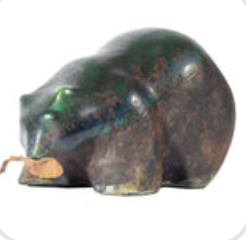 Tony Evans Raku Pottery Bear with Copper Fish