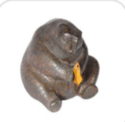 Tony Evans Raku Pottery Bear with Copper Fish- Sitting