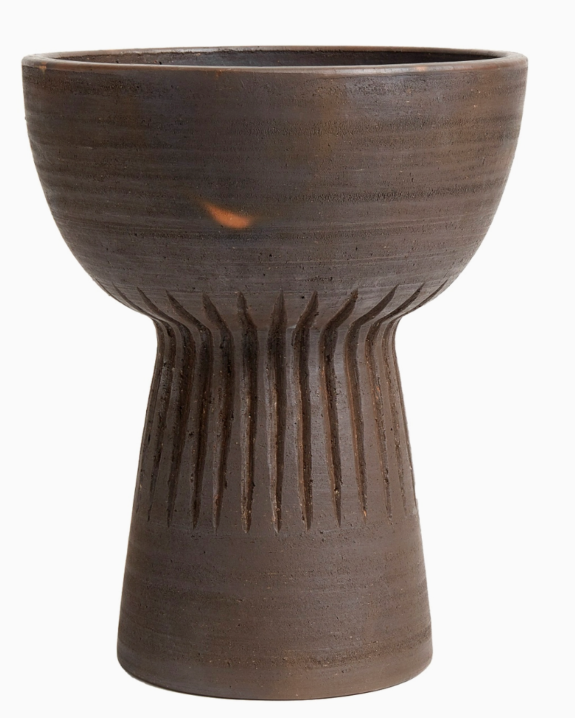 Terracotta Fire Bowl Urn, 10" x 10" x 12" - Brown / Black Terracotta